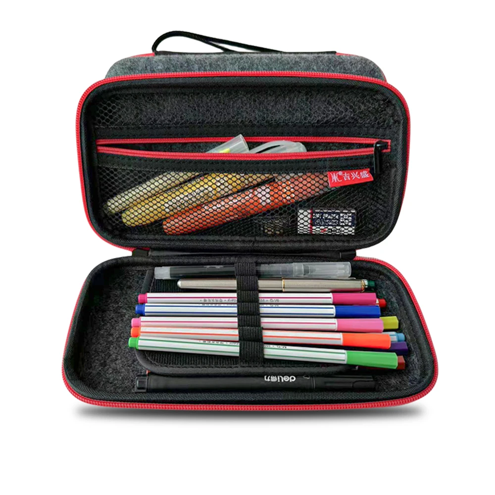 Red zipper large capacity stationery storage hard shell EVA zipper pencil case bag for school