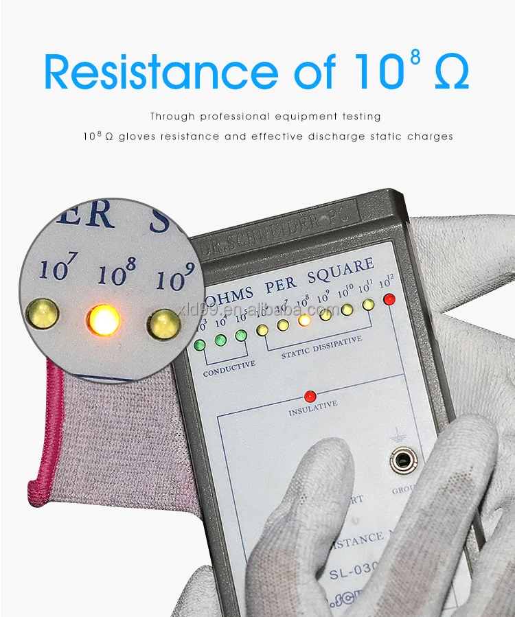 esd-safe nylon knit gloves esd pu palm glove esd protection Nylon Carbon PU Palm Coated Gloves