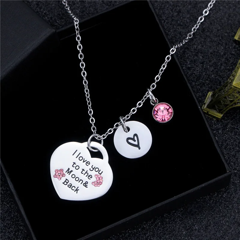 High Quality Titanium Steel Necklace I Love You To The Moon And Back Engraved Necklace