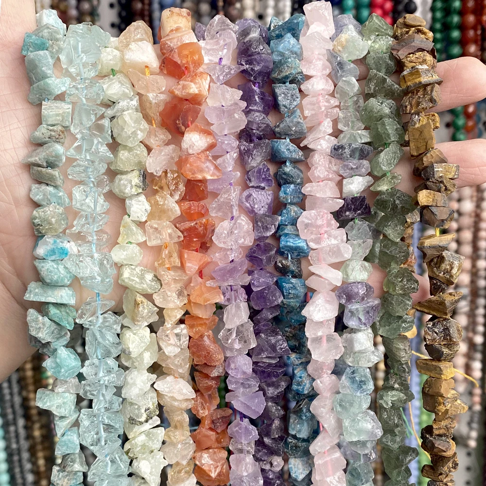 10-13mm Natural Stone Beads Amethyst Fluorite Irregular Shape Small Hole Mineral Rough Rock Stone Reiki Healing Beads 15'