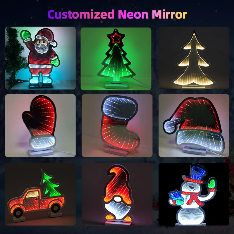 Dropshipping Free Design 3D Christmas Infinity Mirror Custom Neon Infinity Vanity Mirror Sign of Flowers Socks