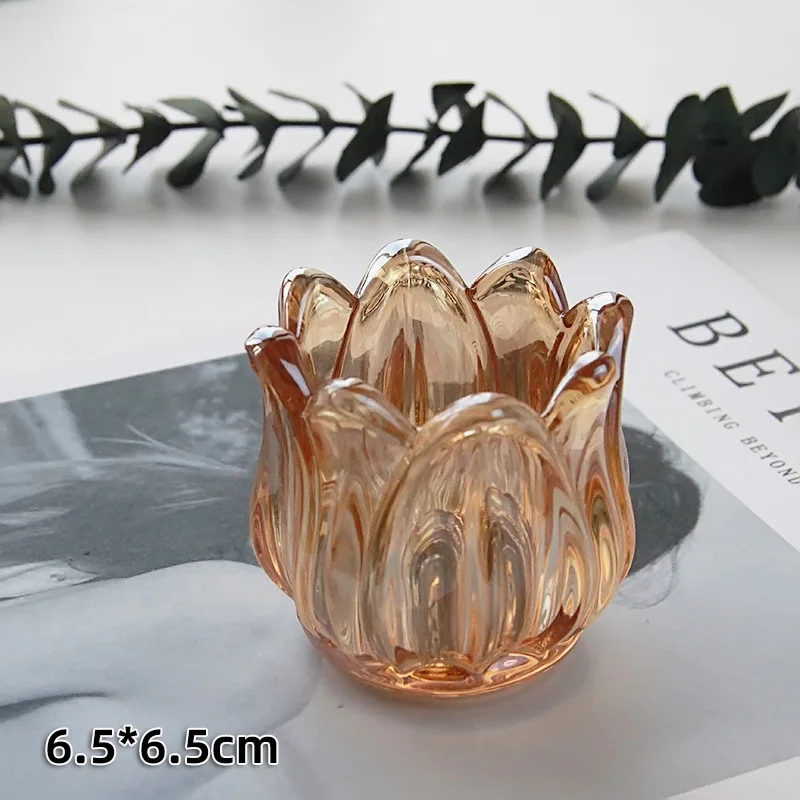 Customized tulip shaped transparent amber vintage glass scented candle holder INS style for wholesale candle vessels