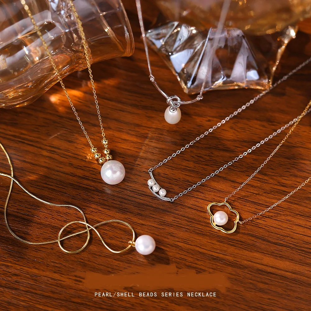Freshwater Natural Pearl Shell Pearl Bead Necklace s925 Sterling Silver Gold Necklace Luxury Fashion Silver Necklace For women