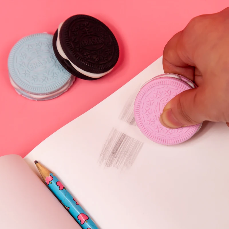 China supplier dropshipping sandwich biscuit eraser three color choices for school writing work detachable rubber
