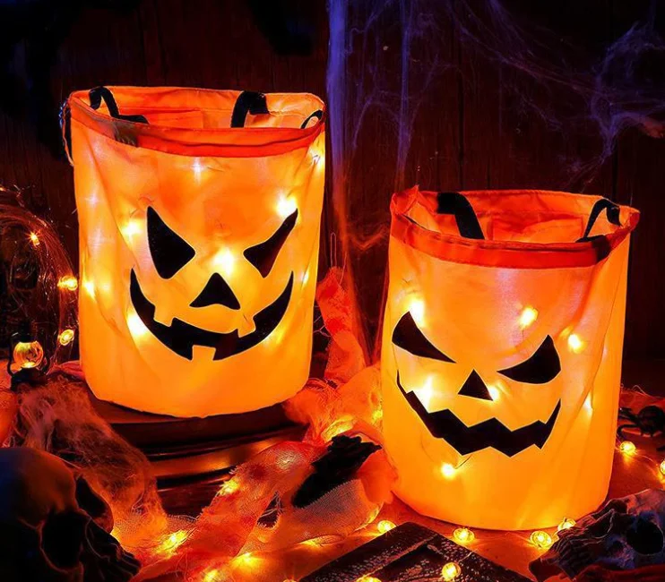 Factory Halloween LED Pumpkin Tote Collapsible Ghost Multipurpose Reusable Halloween Basket Christmas Easter Graduation Diwali