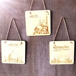 DIY Ramadan Mubarak Muslim EID Home Door Hanging Decoration Pendant Umrsh Wooden Hollow Ornament Crafts Islam Gifts