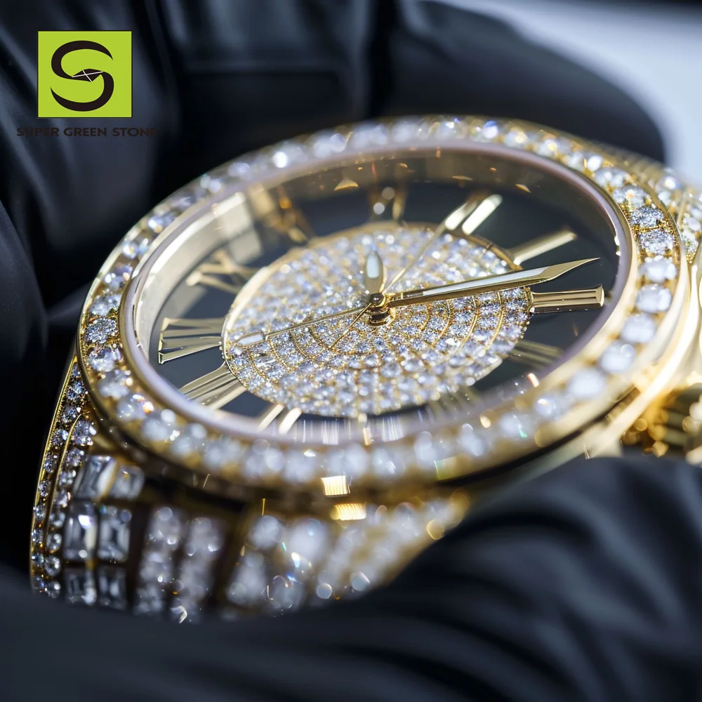 SuperGS Modified 18K Gold Full Diamond Series 6104 Accessories Synthetic Sapphire Watch Dial For Aftermarket Watch Refurbished