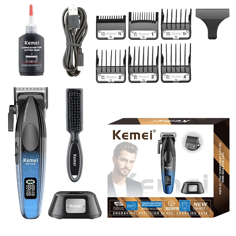 Kemei KM-1670 Hair Clipper for Men, Professional Electric Trimmer, Universal Serial Bus Hair Clipper for Charging Men