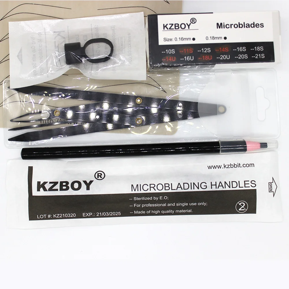 KZBOY Permanent Makeup Kit Set for Beginners Practice Skin Manual Pen Microblading Needles Ring Cup Microblading Training Kit