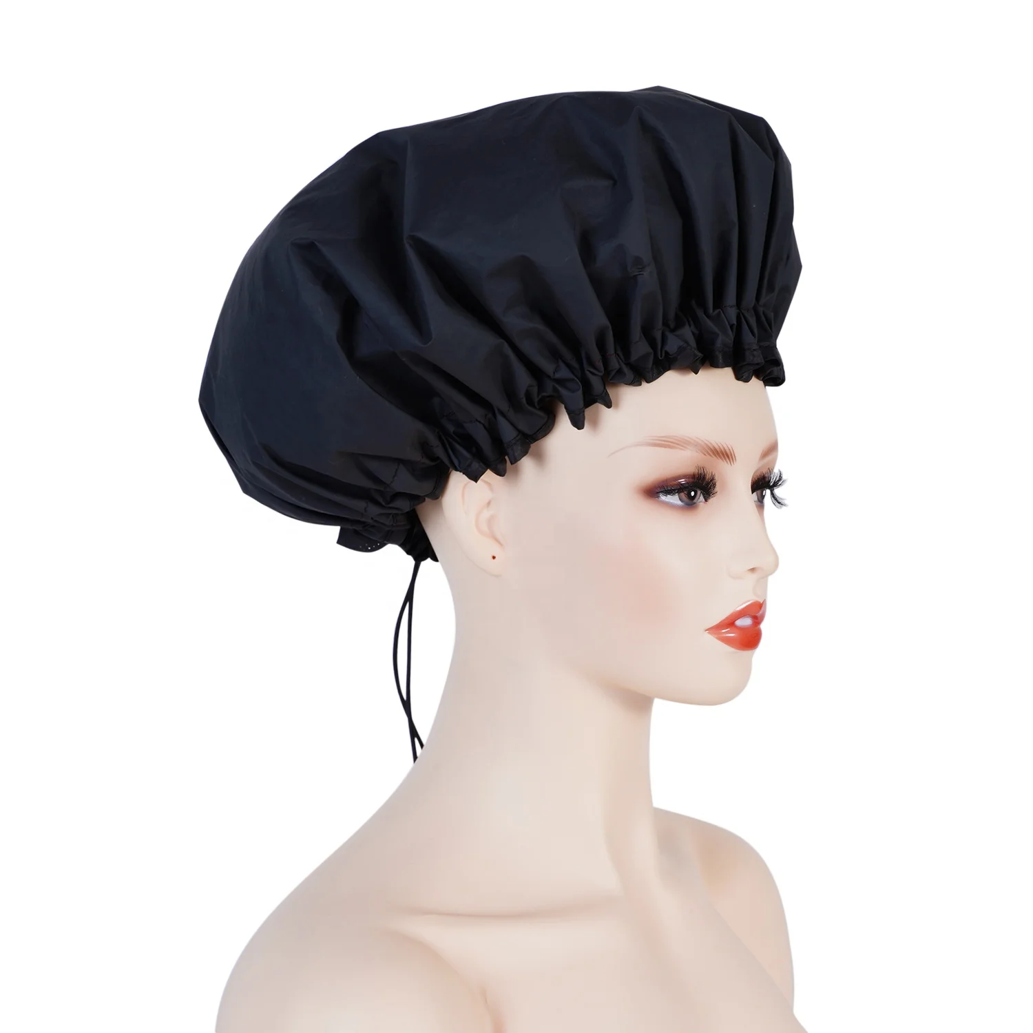 
2021 New fashion women Solid color double layer EVA waterproof african black shower cap bonnet  (1600191668903)