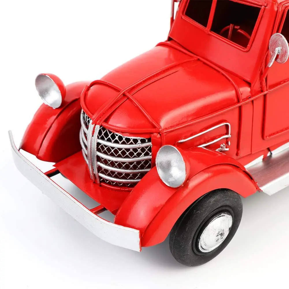 Xmas Metal Crafts Kid Toy Navidad Vintage Christmas Red Metal Truck With Christmas Tree Decoration