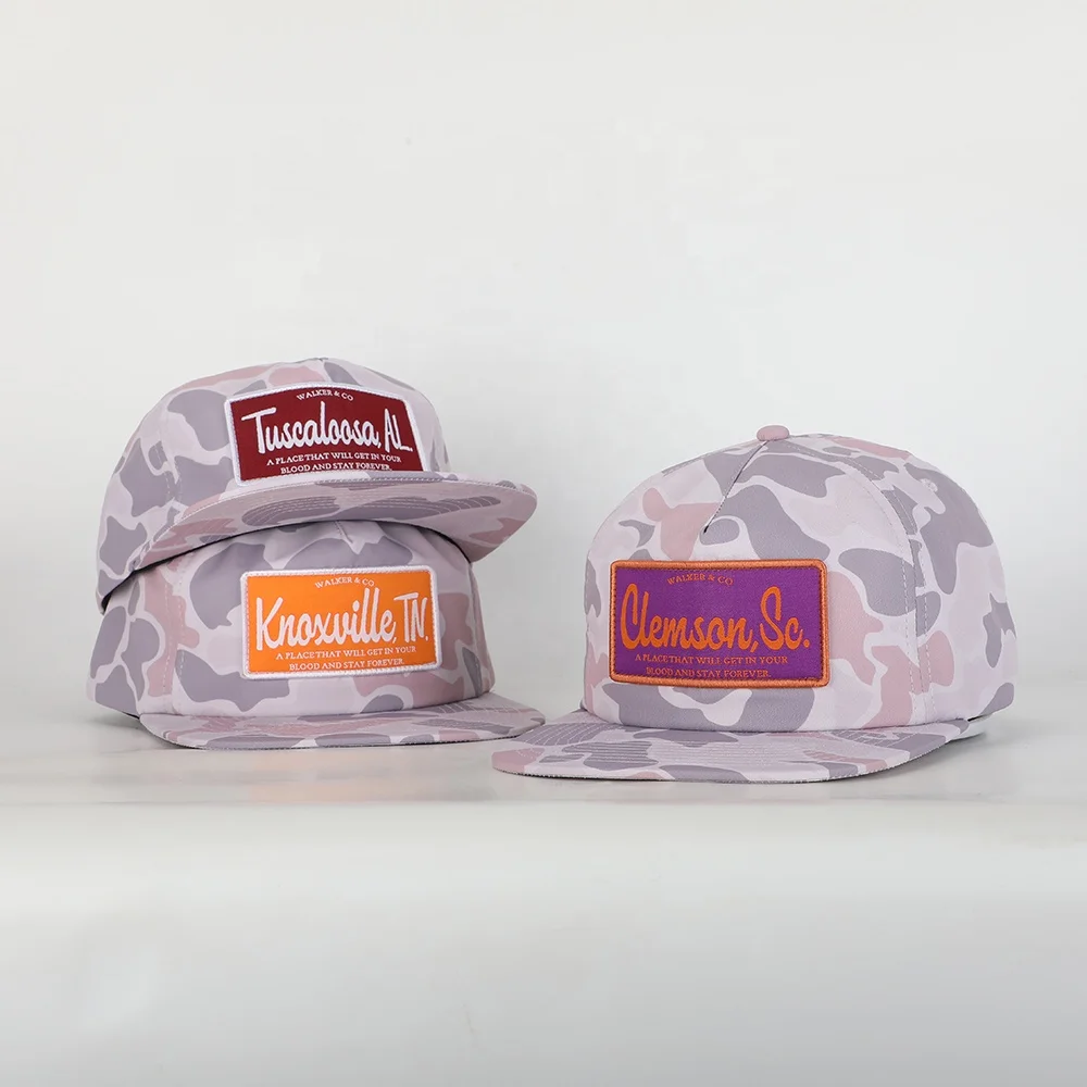 Oem Factory Meidiney Custom 5 Panel Patch Logo Old School Duck Camo Unstructured Golf Cap Gorras Flat Bill Snapback Hat