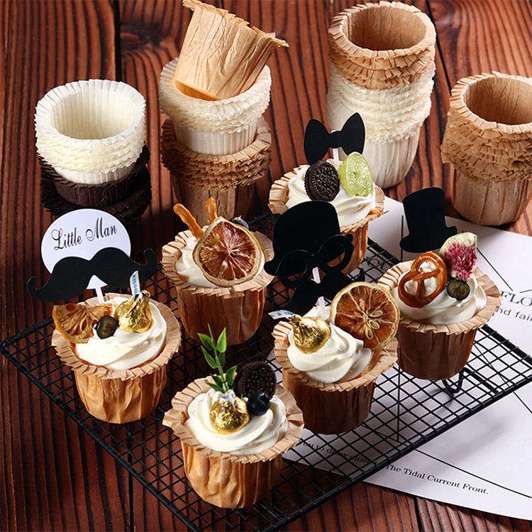 Wholesale muffin wrapper cupcake liners paper cake baking cup with transparent cupcake boxes and high dessert