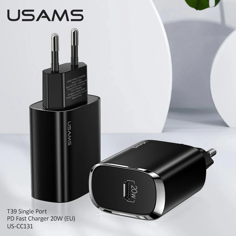 
USAMS T39 charger 2020 new product mobile phone cargadores usb-c wall PD type c fast usb charger for iPhone 12 adapters 