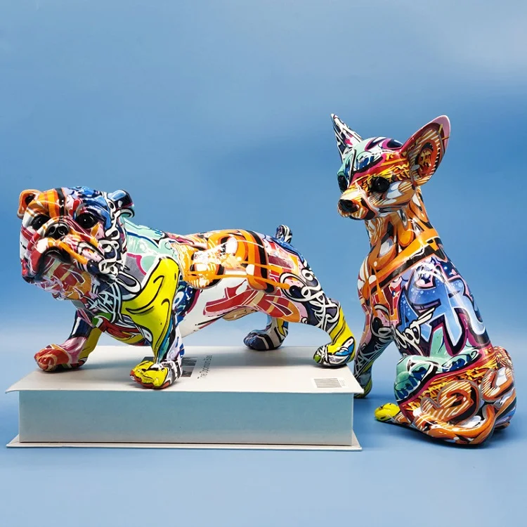 Factory Price High Quality Modern Art Graffiti Small Dog Resin Ornaments Sculpture Customize Home Decoration
