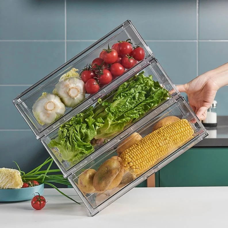 2 Pack Stackable Refrigerator Pull-out Drawer Drawable Clear Fridge Plastic Kitchen Pantry Storage Containers Organizer Bins set