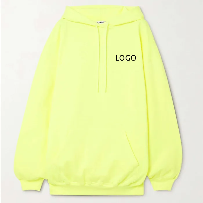 OEM High Quality Cotton Oversized Neon Printed Hoodie Dropped Shoulders Kangaroo Pocket Custom Own Brand Sweatshirt Hoodies