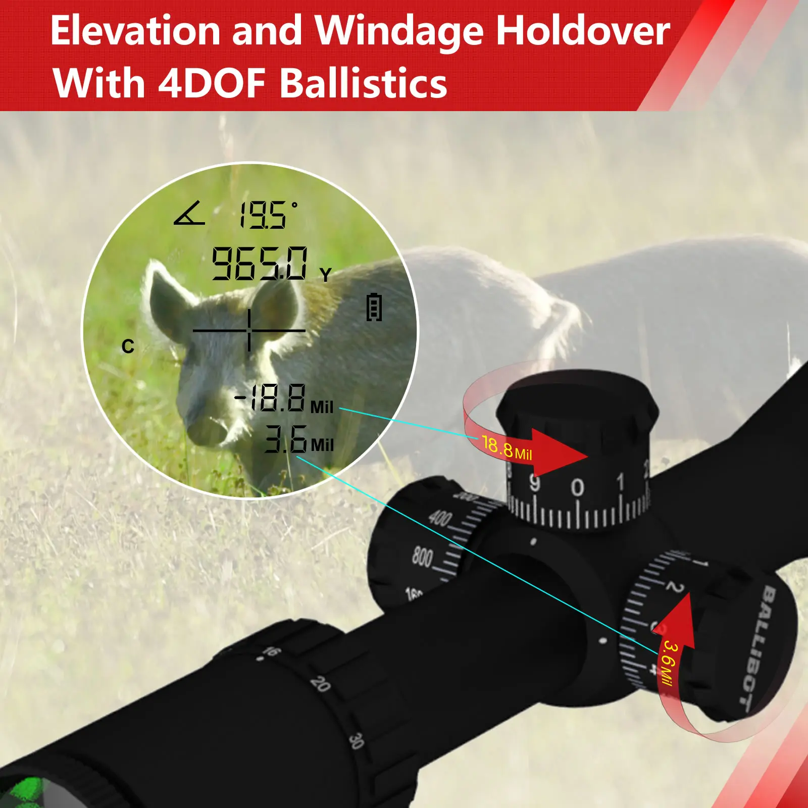 BALLIBOT 1500m Long Distance Ballistic Laser Rangefinder with 4DOF Ballistic Calculator for Wind Input Holdover Scope Reticle