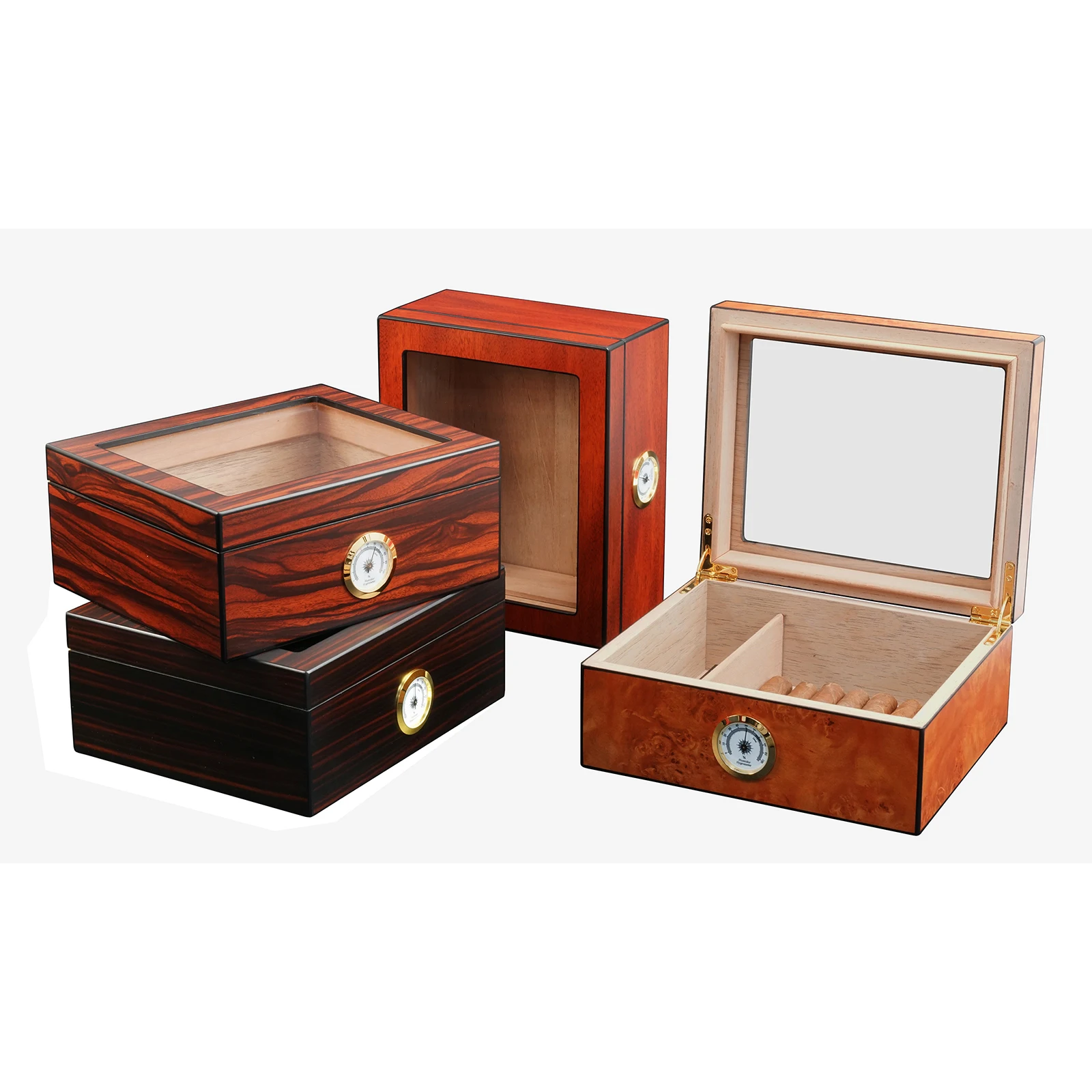 Ящик для хранения сигар Sonny, коробка для сигар 25-50 дюймов со стеклянной крышкой, подкладка из красного дерева, с делителем