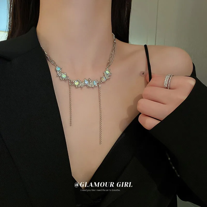 Ins Moonstone diamond  butterfly Cross Pendant Necklace Fashion Baroque choker necklace for women