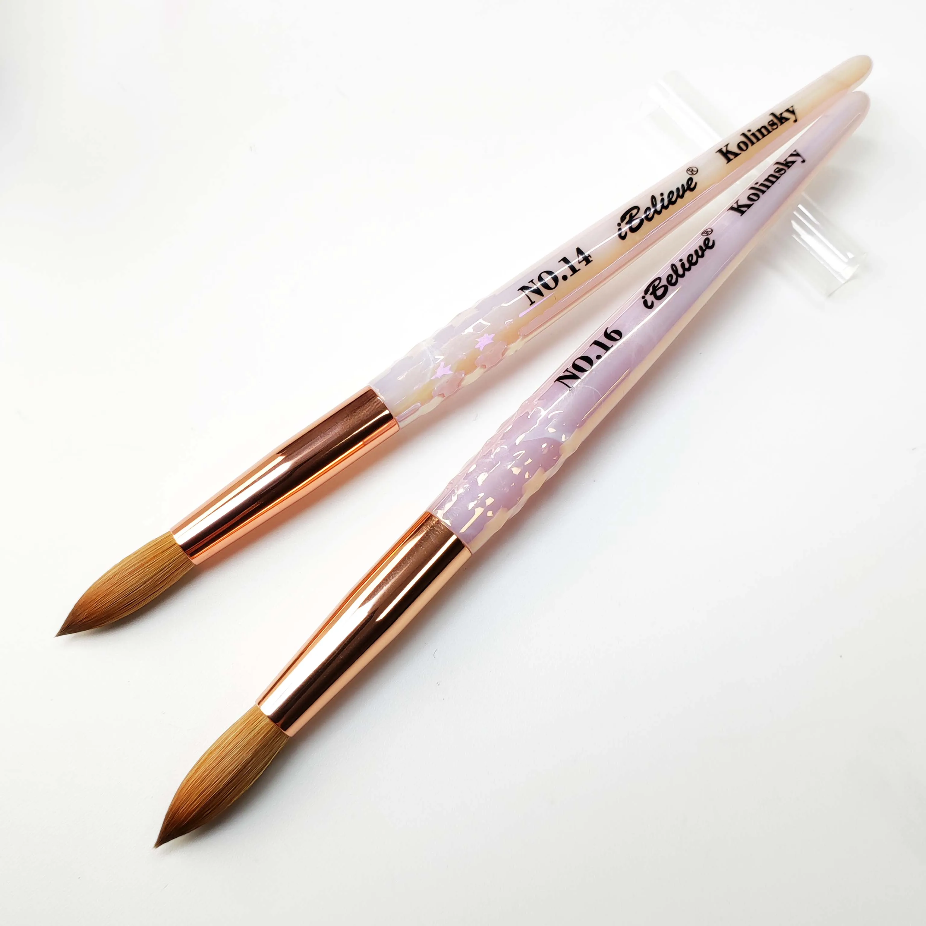 USA Popular 100% Kolinsky Acrylic Nail Brush 3D iBelieve High Quality Pink Clear Handle Ombre Nail Brush Wholesale