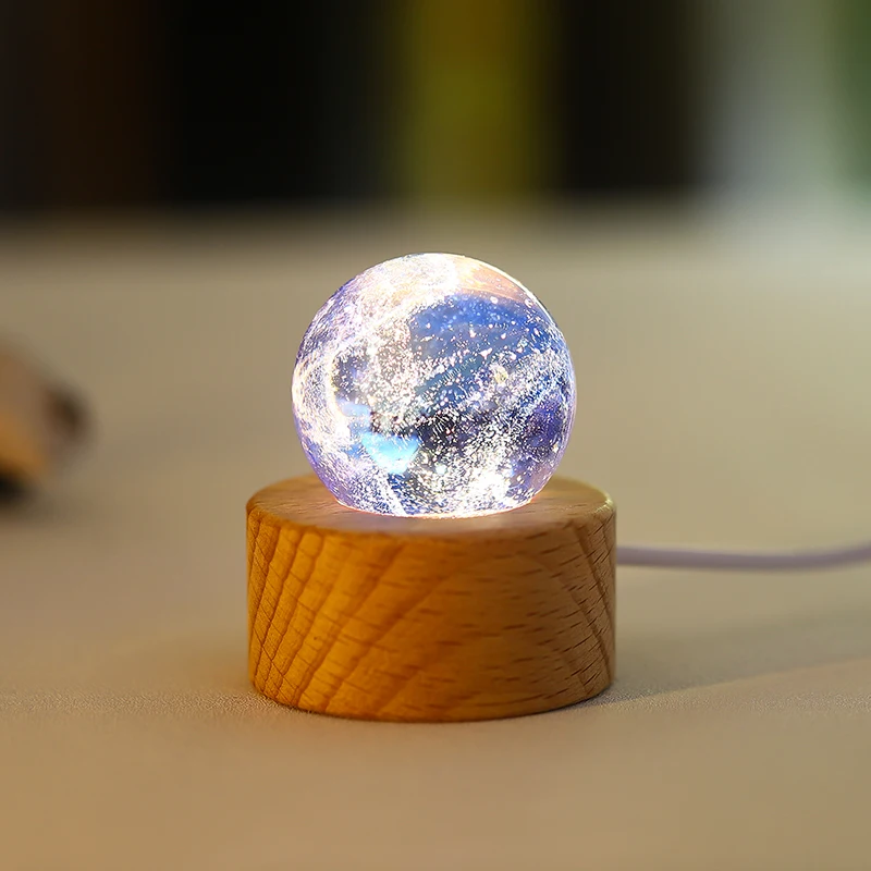 crystal ball solid wood bottoming piece colorful glass beads luminous starry night light holiday gift For Girls Women