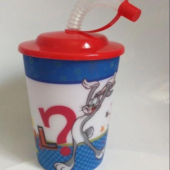 bpa free 400ml cup Promotion PP 3D Lenticular Plastic Straw Cup With Lid
