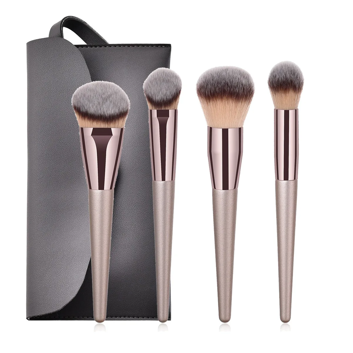 New Style Vegan 4pcs Makeup Brushes  Gold Sliver Makeup Brush Set Custom Label Foundation Make Up Brushes