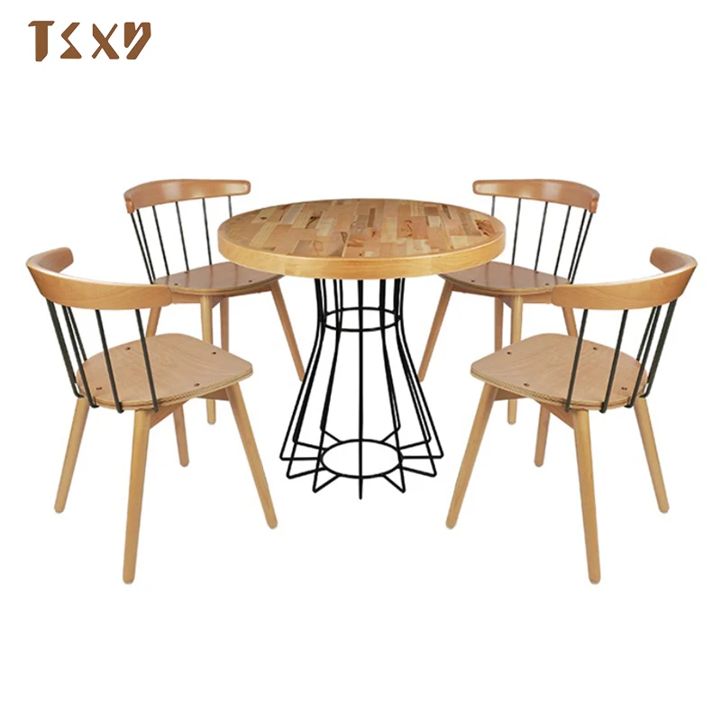 Factory Price Modern Commercial Cafe Fast Food Restaurant Metal and Wood Chairs and Tables