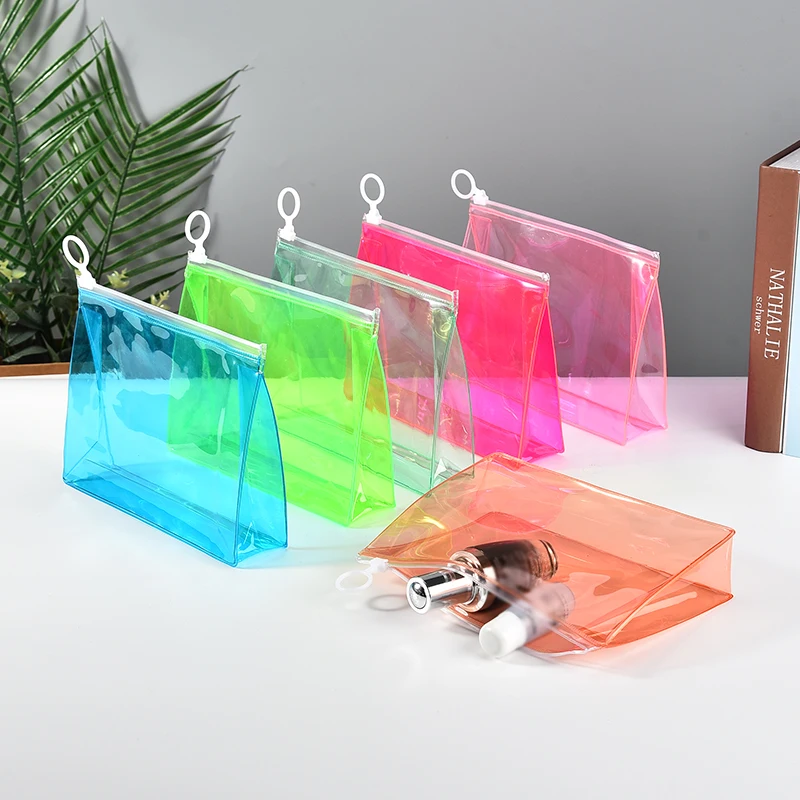 Low MOQ PVC Custom LOGO Pouch travel clear small Makeup Bag Zipper Closure Travel clear zip lock Cosmetic Bag