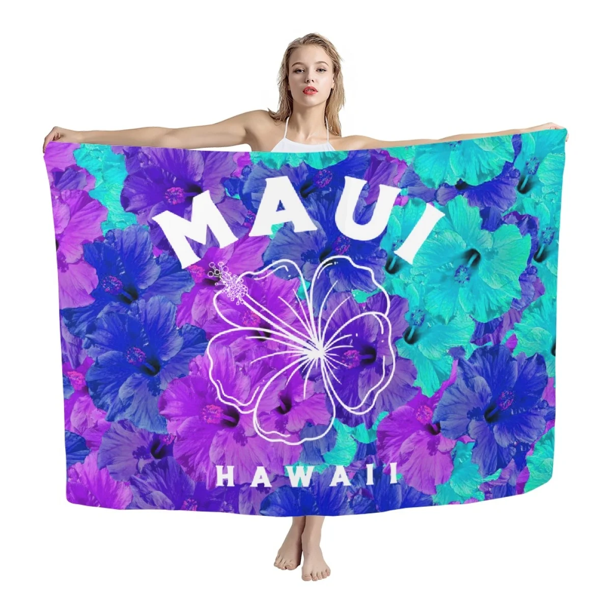 2023 summer Custom Hawaiian Flowers design  Printing Large size Blends Scarf Sarong Wholesale