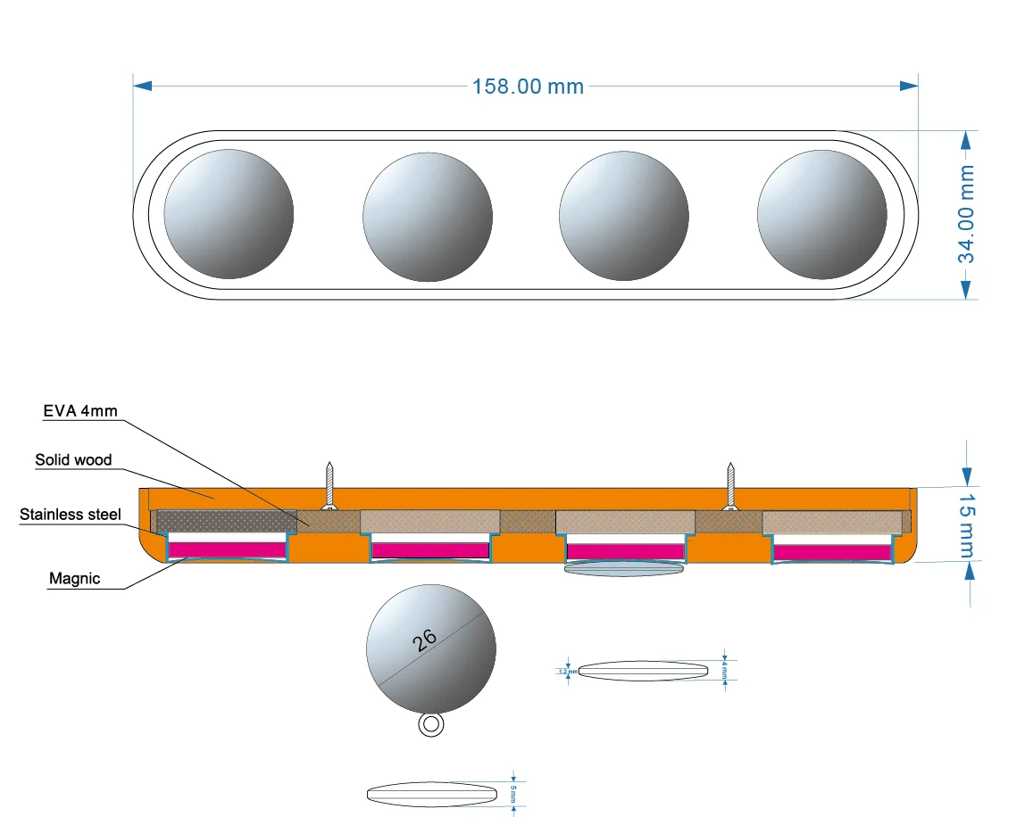 New arrived magnetic wall-mounted perforation-free wood seat storage rack magnet tools holder for kitchen office dormitory