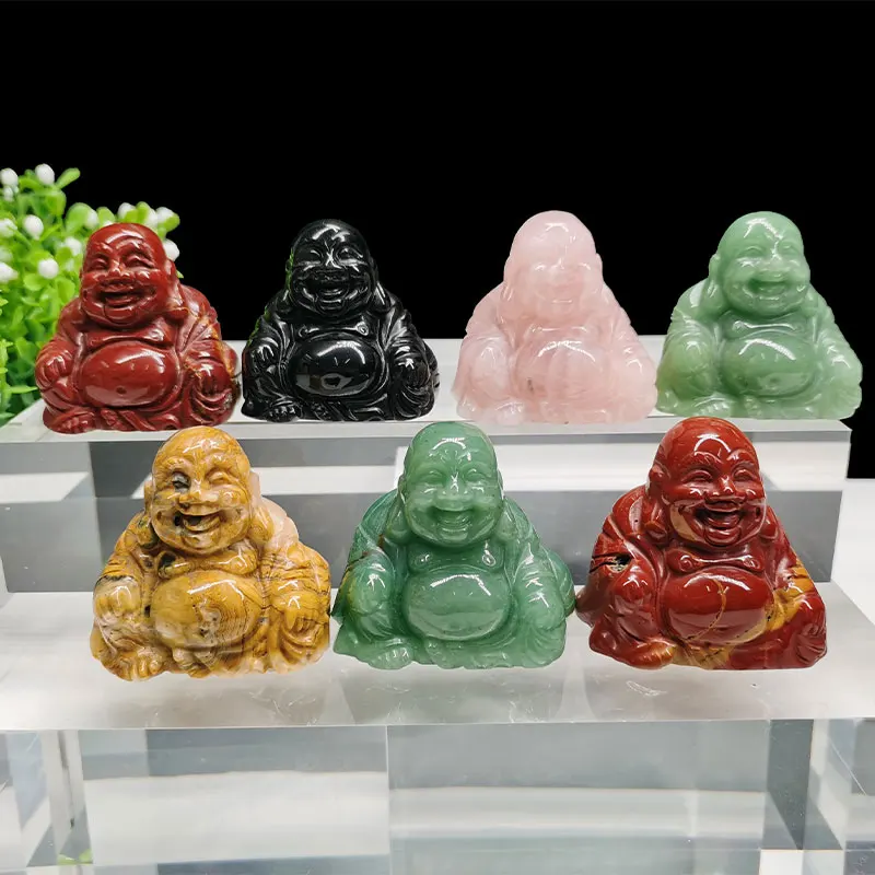 Wholesale Natural Quartz Gemstone Smiling Laughing Buddha Hand Carved Crystal Figurines