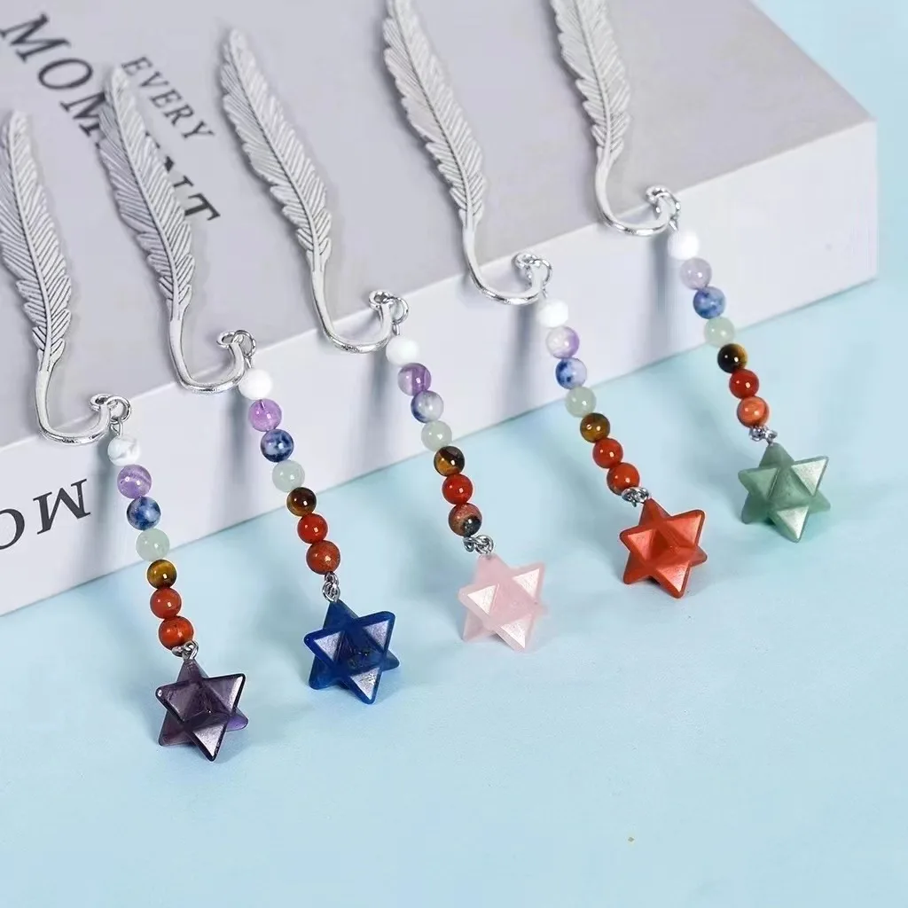 Antique Copper Metal Bookmarks with Handmade 7 Chakra Healing Crystals merkaba Hanging Pendant Gemstones Assorted