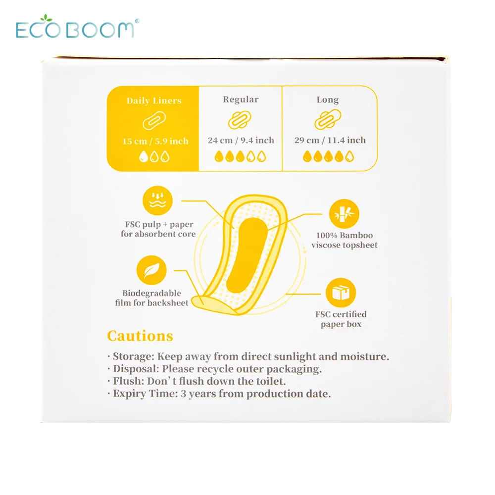 ECO BOOM bamboo pads factory bio feminine napkin panty liner company biodegradable sanitary towel
