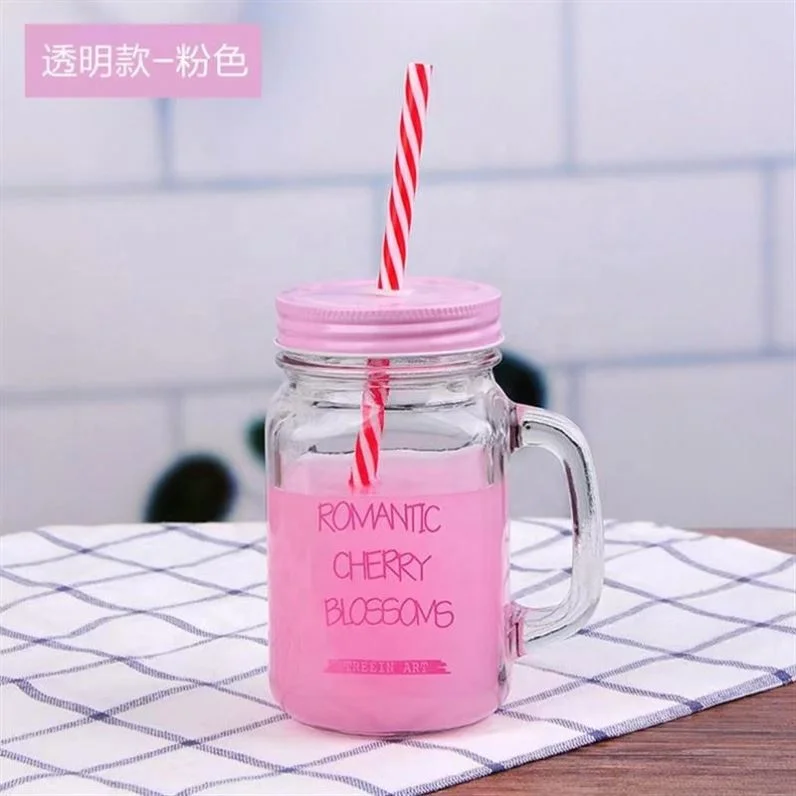 Gradient glass with straw handle cold drink retro rooster cup milk tea .
