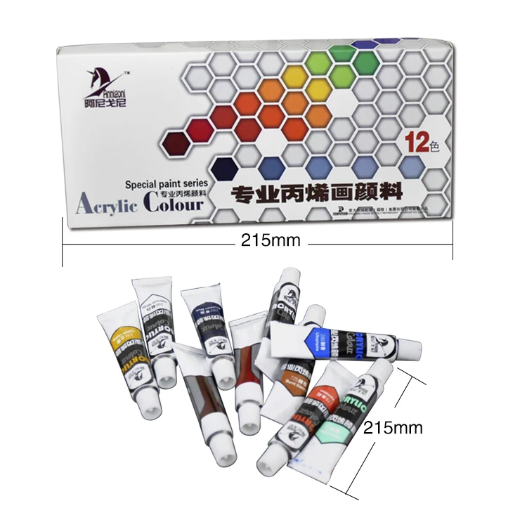 Art Supplies 12ml 12 Colors Acrylic paint for Canvas, Rock, Wood, Waterproof, Rich Pigments for Adults, Students, Kids
