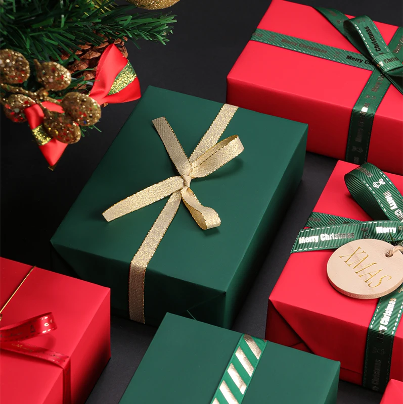 Custom Solid Christmas Red Green Paper Gift Christmas Craft Wrapping Paper