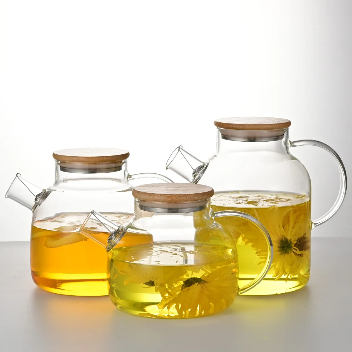 1000ml/1500ml/1800ml big size glass kettle teapot bamboo lid high borosilicate glass teapot