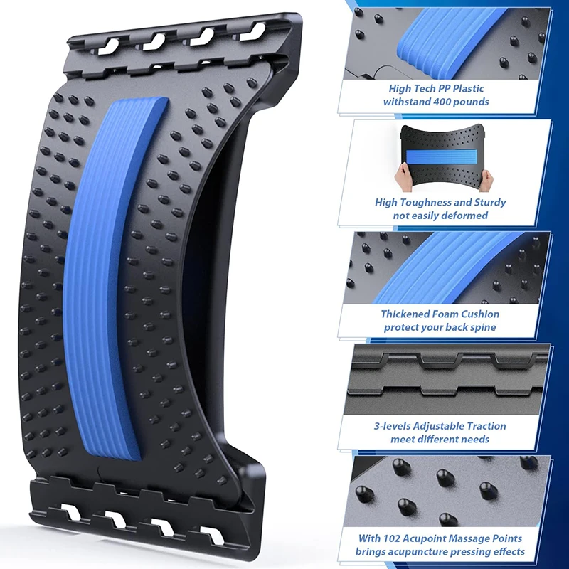 Back Massager Cracker Board Device for Scoliosis 3 Level Adjustable Lumbar Back Stretcher for Lower Pain Relief