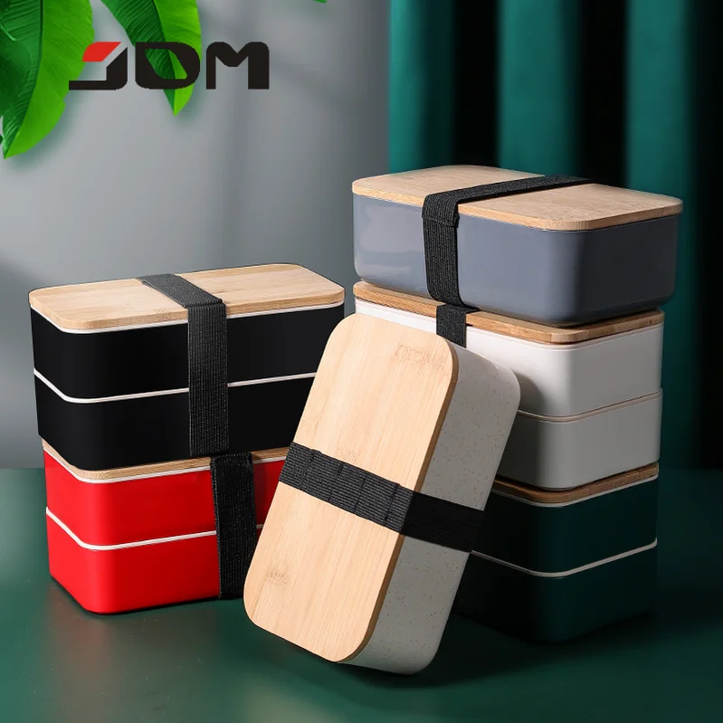 Supplier Eco Friendly High Quality Reusable BPA Free Japanese Kid Bento Lunch Box 2 Layer With Wood Lid