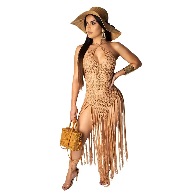 
Cowinner Summer Crochet Hollow Out Tassel Beach Cover Up Dress Bikini Swimsuit Knit Bathing Suit Cover Ups 