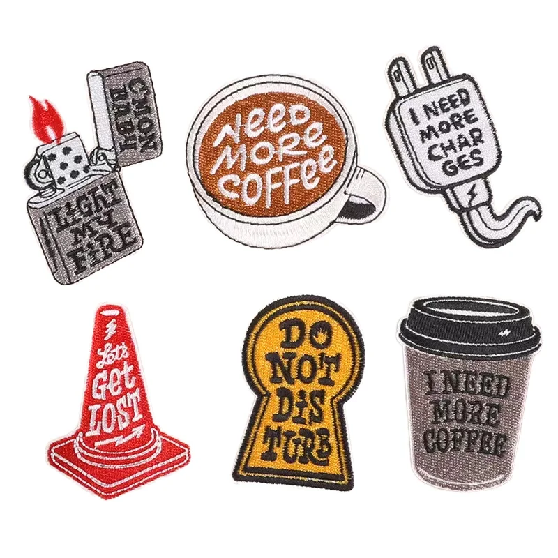 Hot Selling American Funny Lighters Embroidered Patches Felt Chenille Clothes Garments Adhesive Coffee Cups Charging Logo