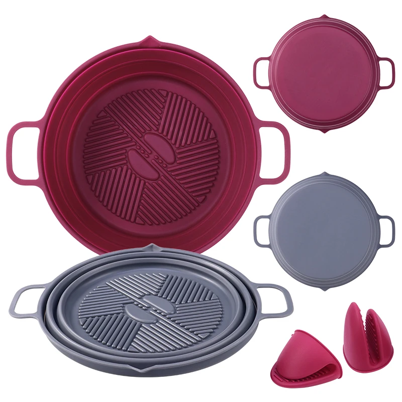 Cheap Price 19cm Food Grade Safe Reusable Silicone Air Fryers Oven Accessories Baking Tray Pan Liners Silicone Pot for Air Fryer