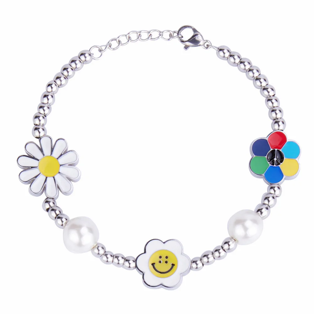 New Small Daisy Smiley Face Pearl Sun Flower Couple Bracelet