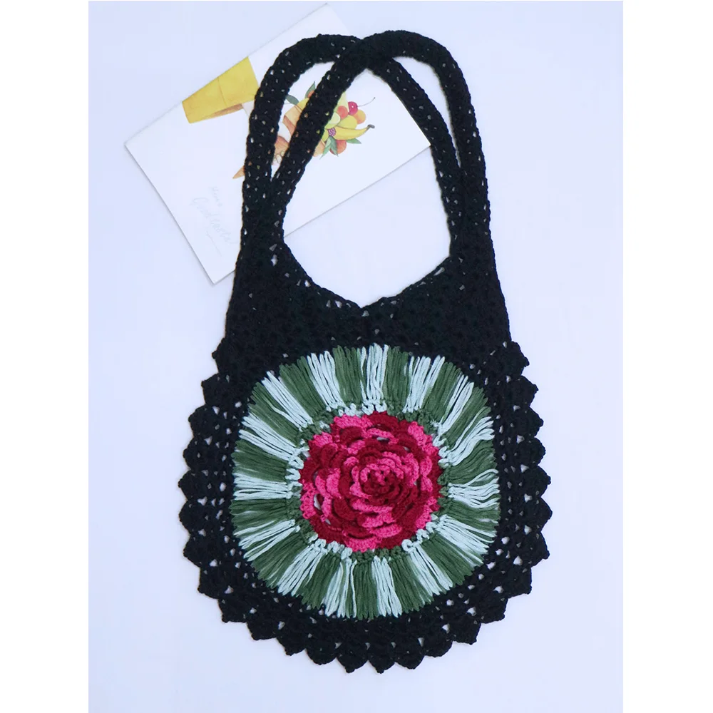 China Manufacturer custom Vintage Knit Tote Crochet Flower Beach Bag Shoulder Handbags For Women Handmade Crochet Bags OEM ODM