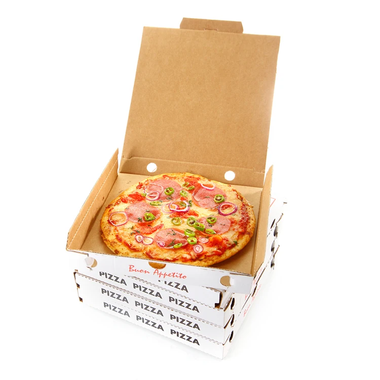 Custom print label pizza box white corrugated paper biodegradable 10 11 12 14 16 inches pizza packaging delivery boxes
