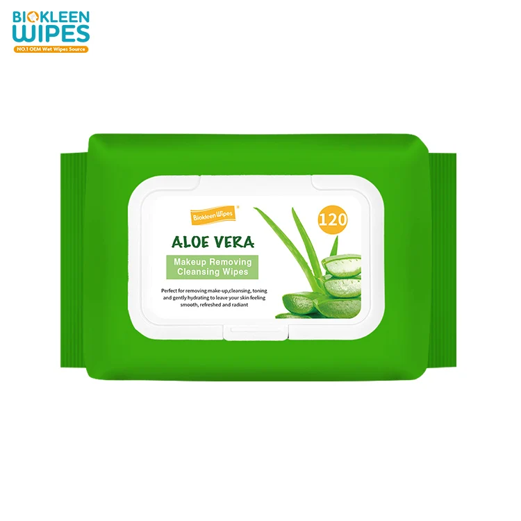 Biokleen OEM 120 pcs Private Label Aloe Vitamin E Face Cleansing Wipes Gentle Facial Cleansing Makeup Remover Wet Wipes