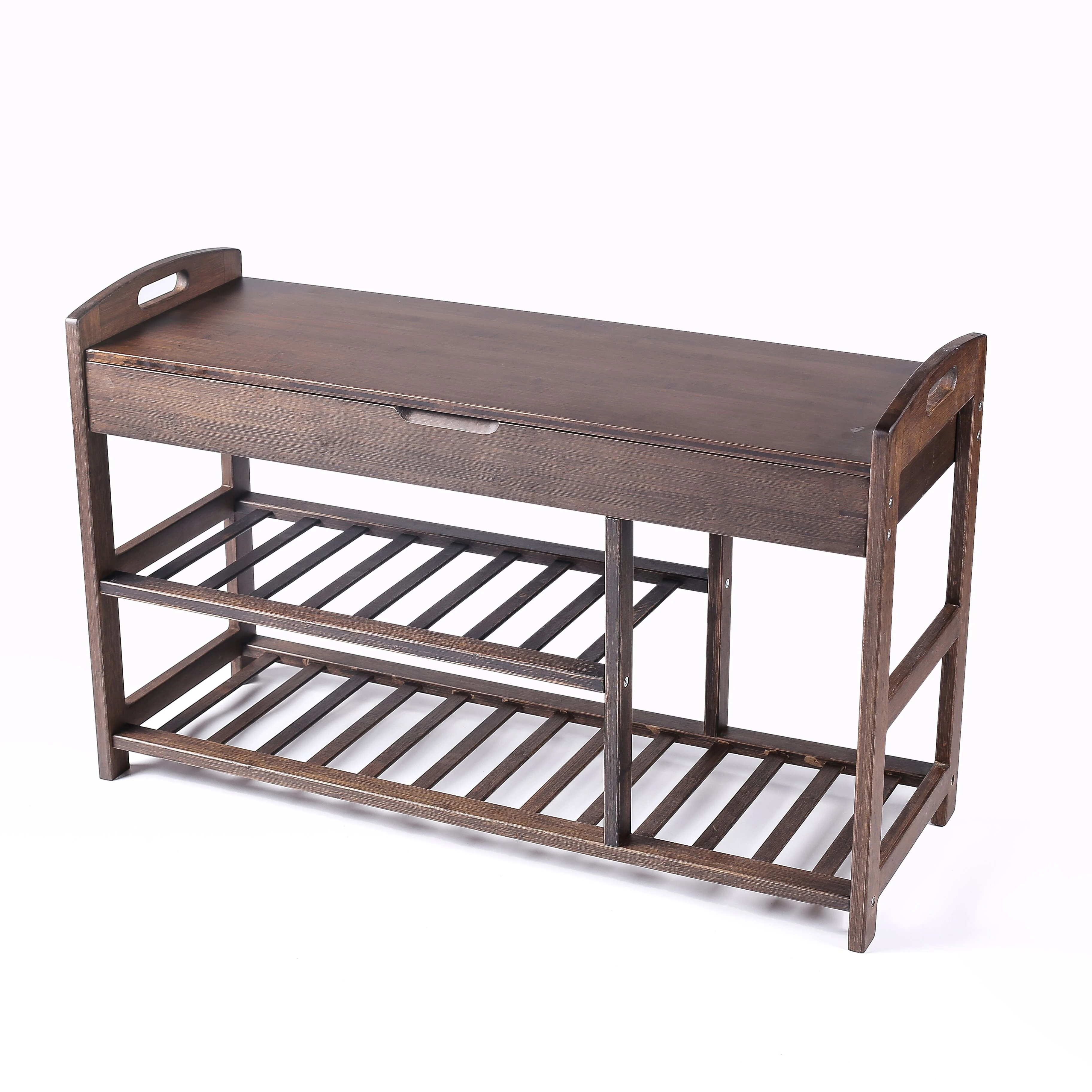 bamboo shoe rack with storage design and strong sitting bench top