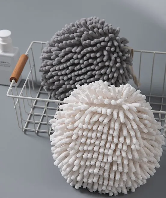 High Water Absorbent Household Chenille Hand Towel Ball Hanging Soft Bathroom Rag Towel